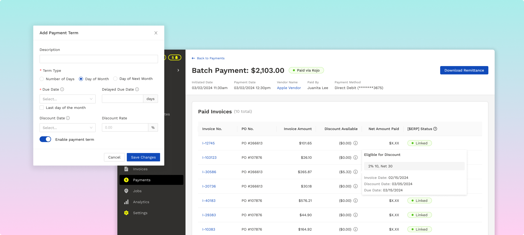 image of batch payment detail page